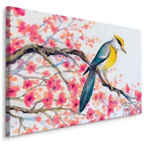 Schilderij - Vogel in Boom, Print op Canvas, Premium Print