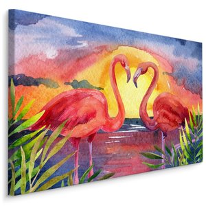 Schilderij - Flamingo's, Multikleur, Print op canvas, Premium Print Schilderij - Flamingo's, Multikleur, Print op canvas, Premium Print