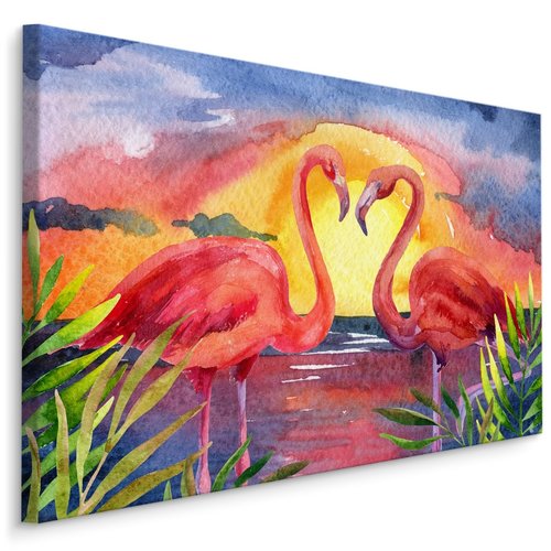 Schilderij - Flamingo's, Multikleur, Print op canvas, Premium Print