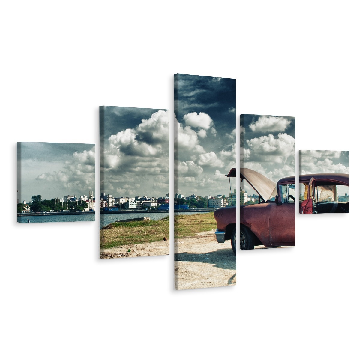 Schilderij - Uitzicht over Havana, Cuba, 5 luik, Premium Print afbeelding
