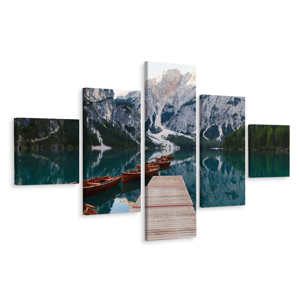 Schilderij - Lago di Braies in Zuid-Tirol, Italië, Premium Print afbeelding
