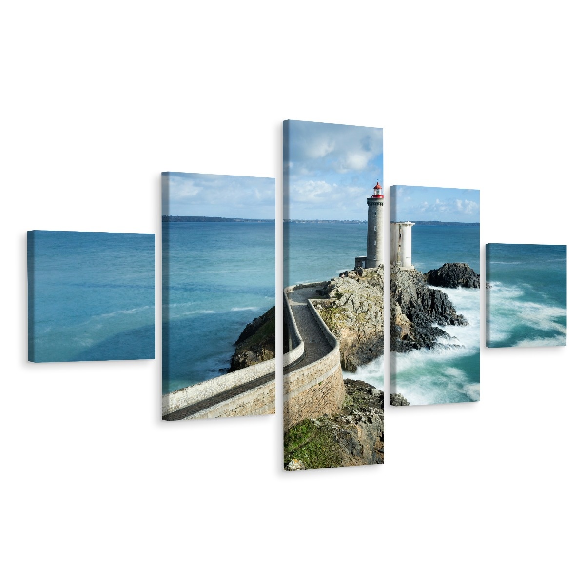 Schilderij - Vuurtoren Petit Minou, Frankrijk, 5 luik, Premium Print afbeelding