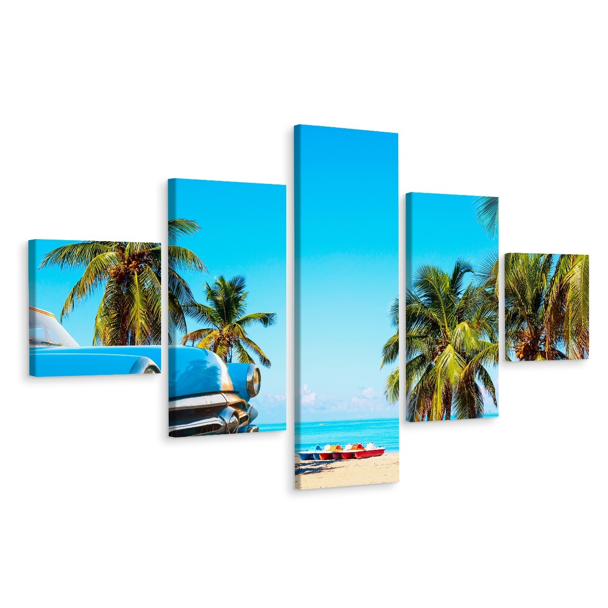 Schilderij - Varadero beach, Cuba, 5 luik, Premium Print afbeelding
