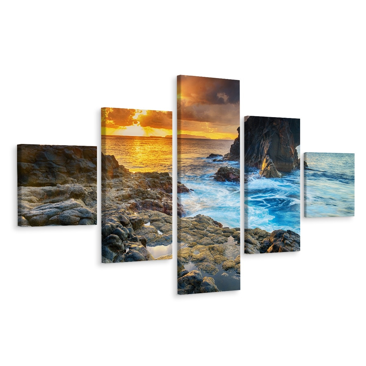 Schilderij - Prachtige zonsondergang boven Zee, Premium Print afbeelding