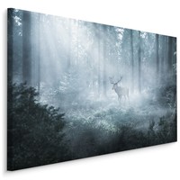 Schilderij - Hert in een donker Bos, Mist, premium Print