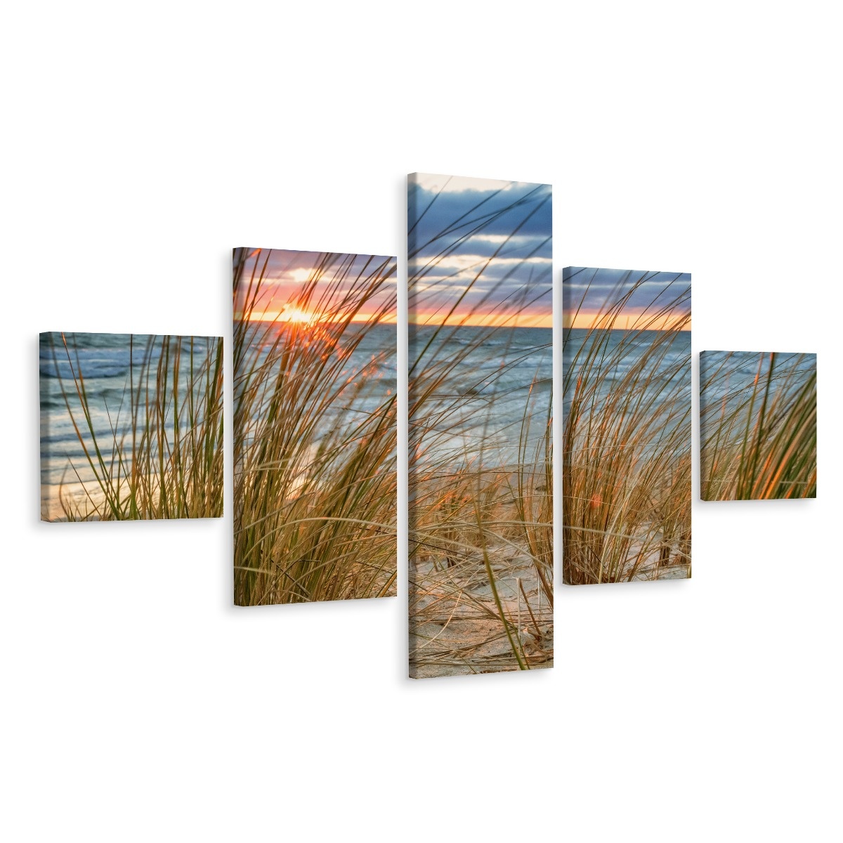 Schilderij - Duinen en Zee, 5 luik, Premium Print afbeelding