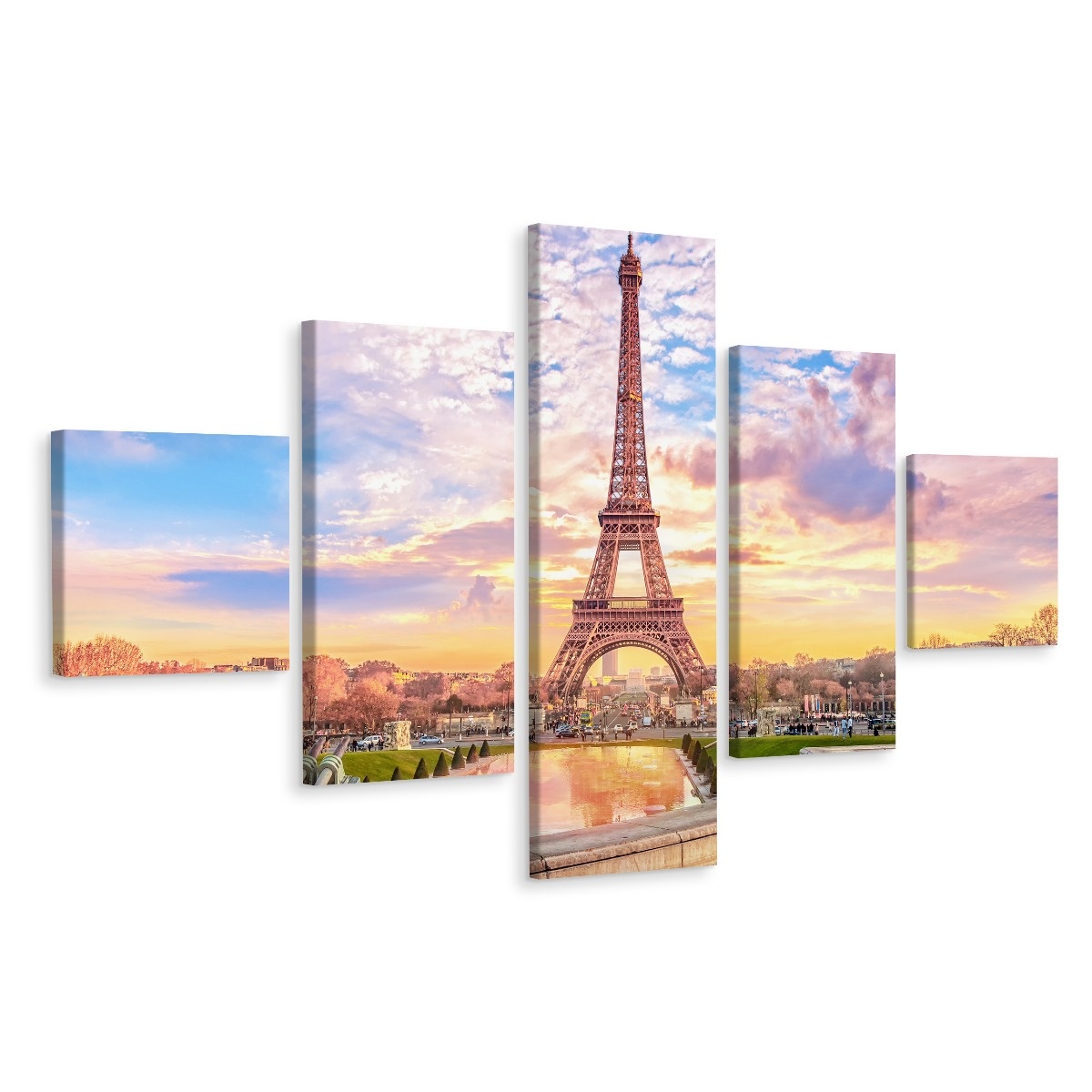 Schilderij - Eiffeltoren bij zonsondergang, Premium Print afbeelding