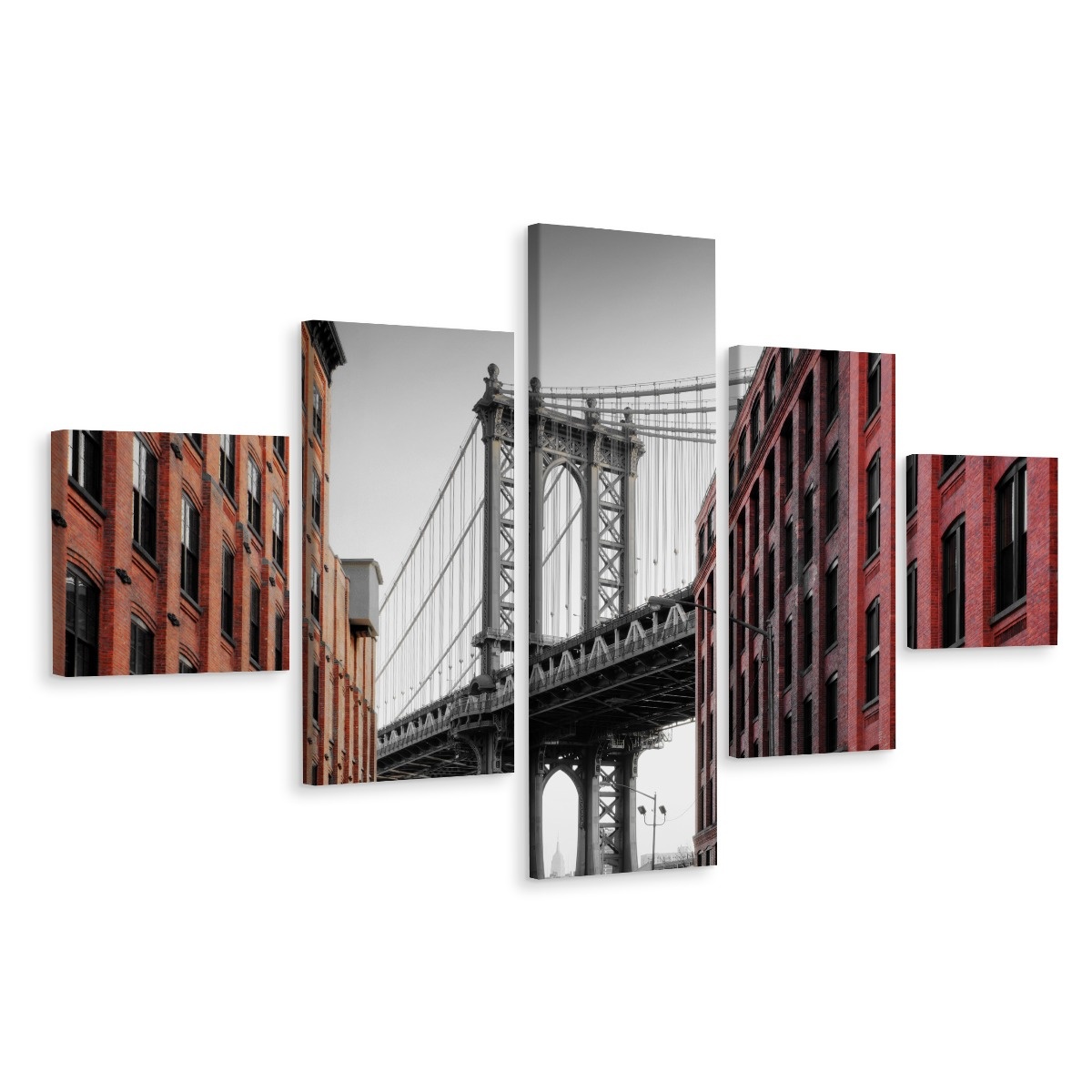Schilderij - Manhattan Bridge zicht vanuit Washington Street, Premium Print afbeelding