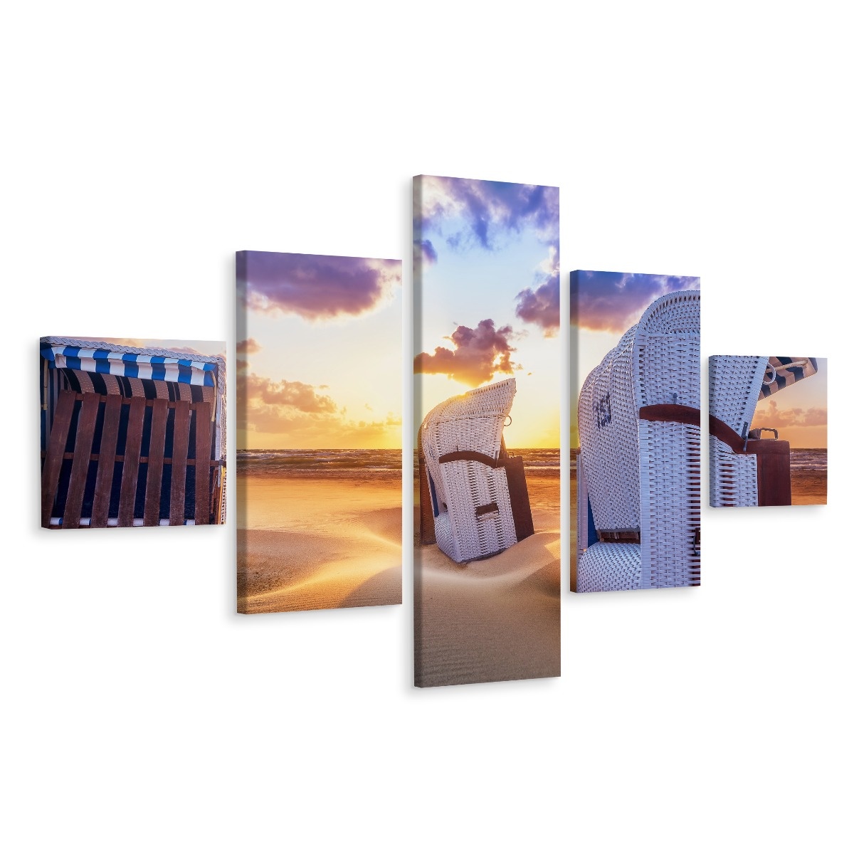 Schilderij - Strandstoelen, 5 luik, Premium Print afbeelding