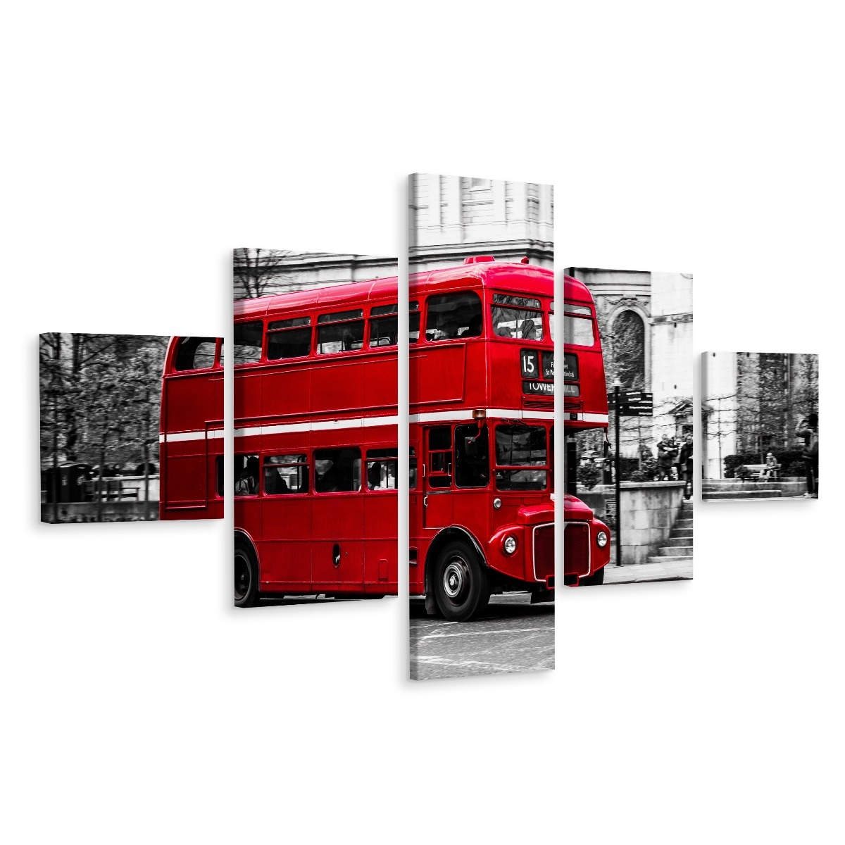 Schilderij - Dubbeldekker in Londen, 5 luik, Premium Print afbeelding