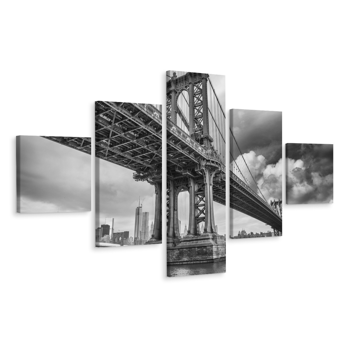 Schilderij - Manhattan Bridge in New York City, Zwart/wit, Premium Print afbeelding