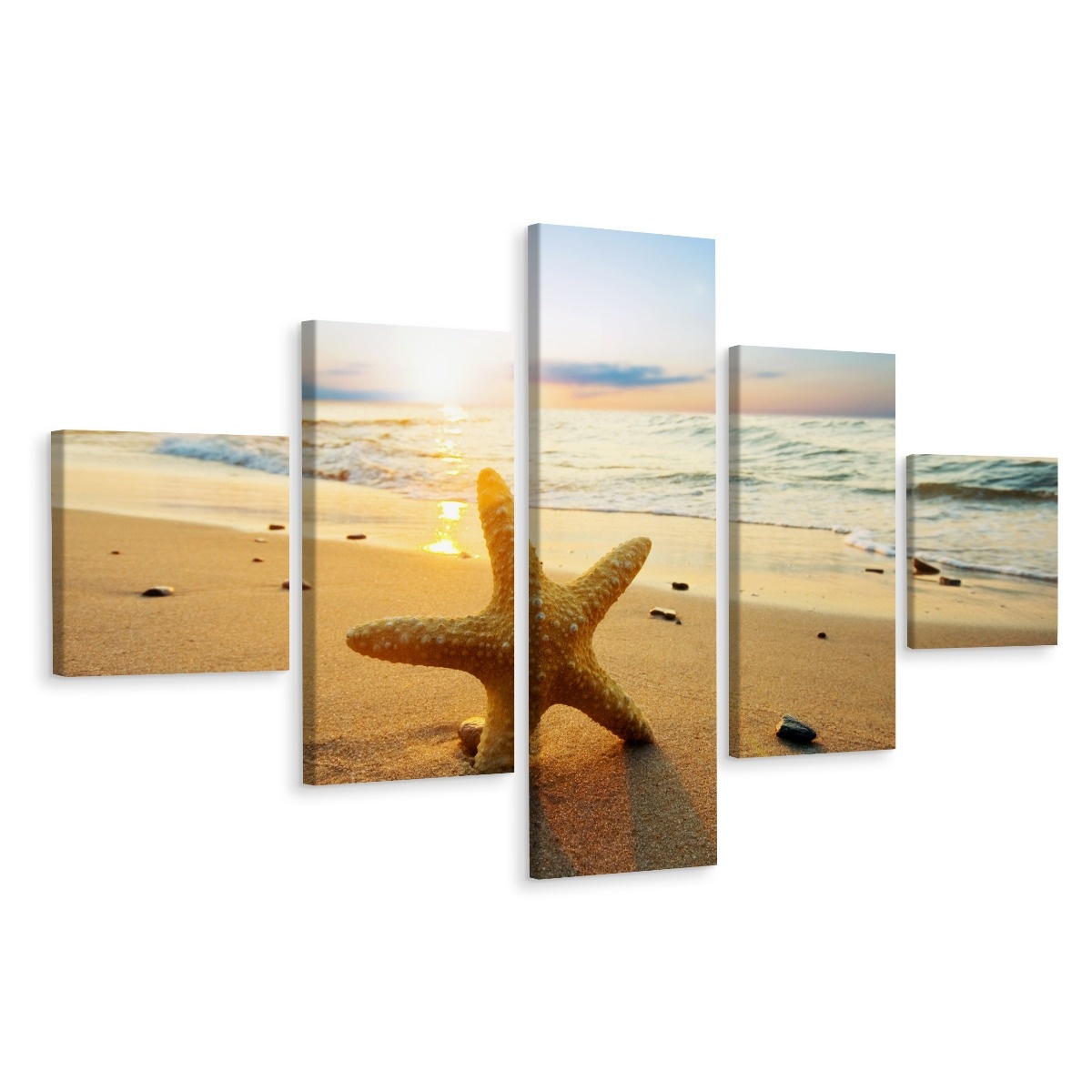Schilderij - Zeester op het strand, Multikleur, Premium Print afbeelding
