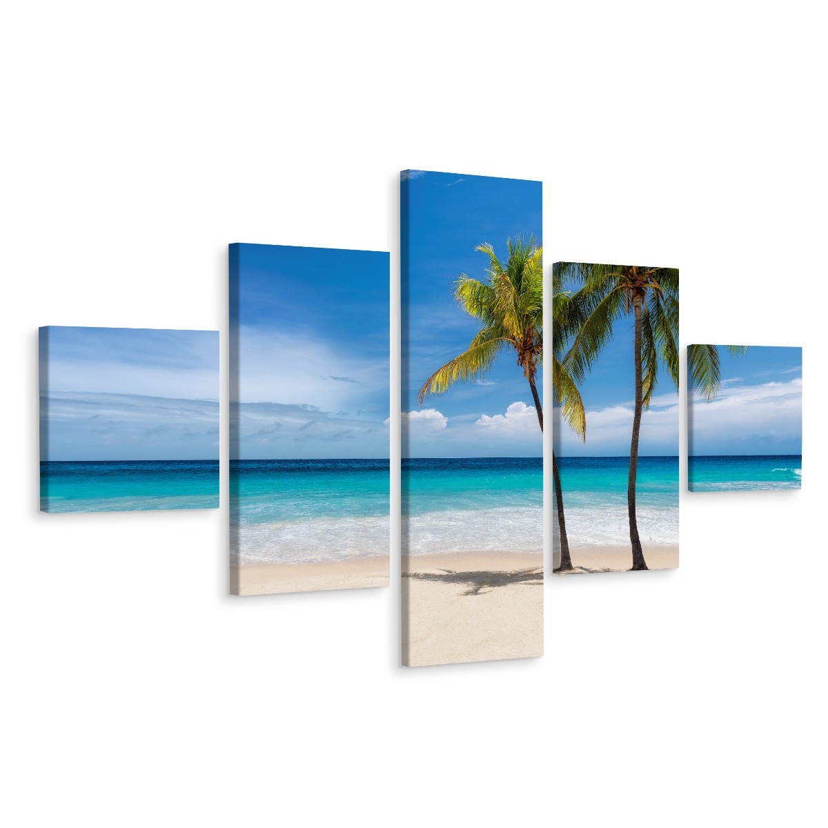 Schilderij - Zee en Palmbomen, Paradijs, Premium Print afbeelding