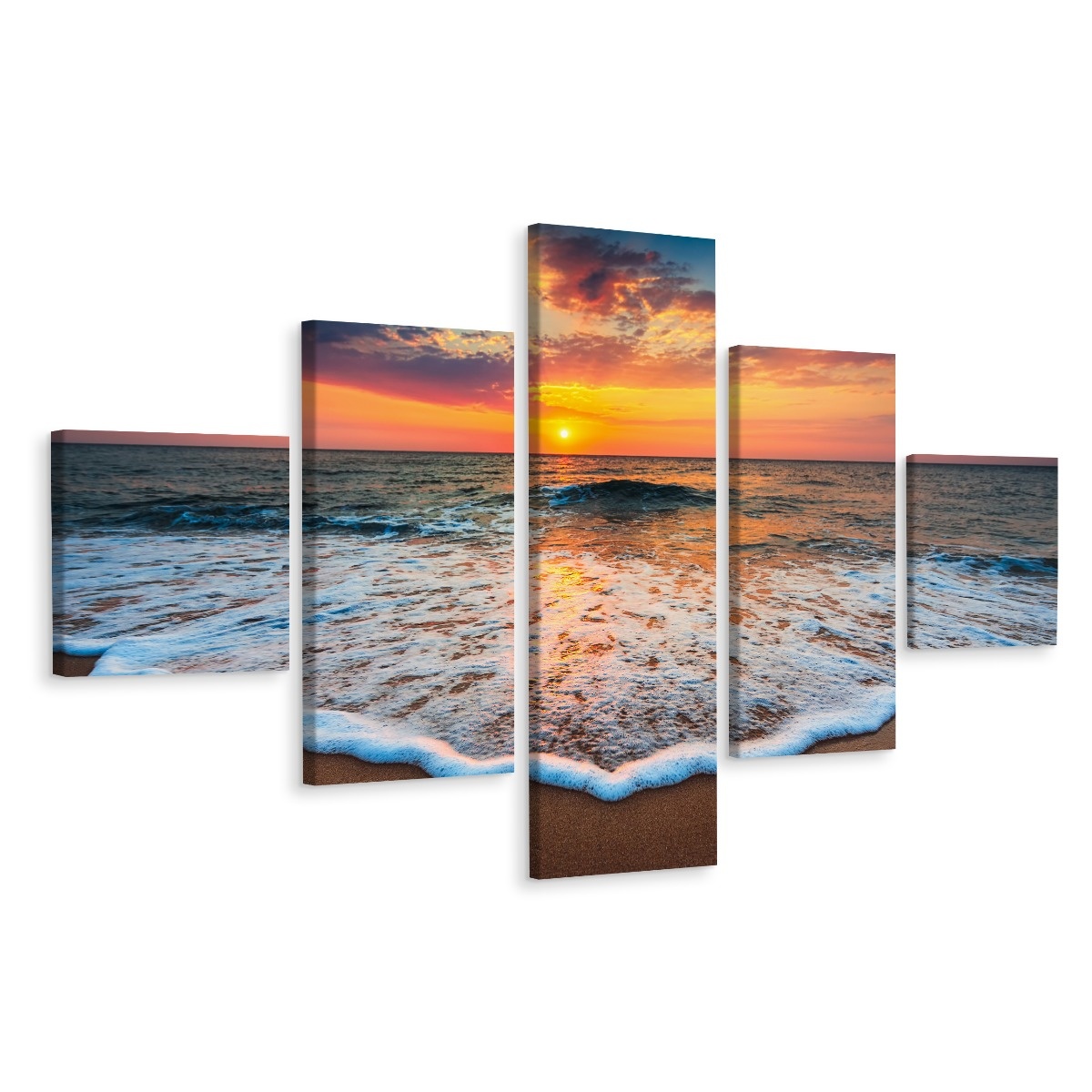Schilderij - Zonsondergang boven de Noordzee, Premium Print afbeelding