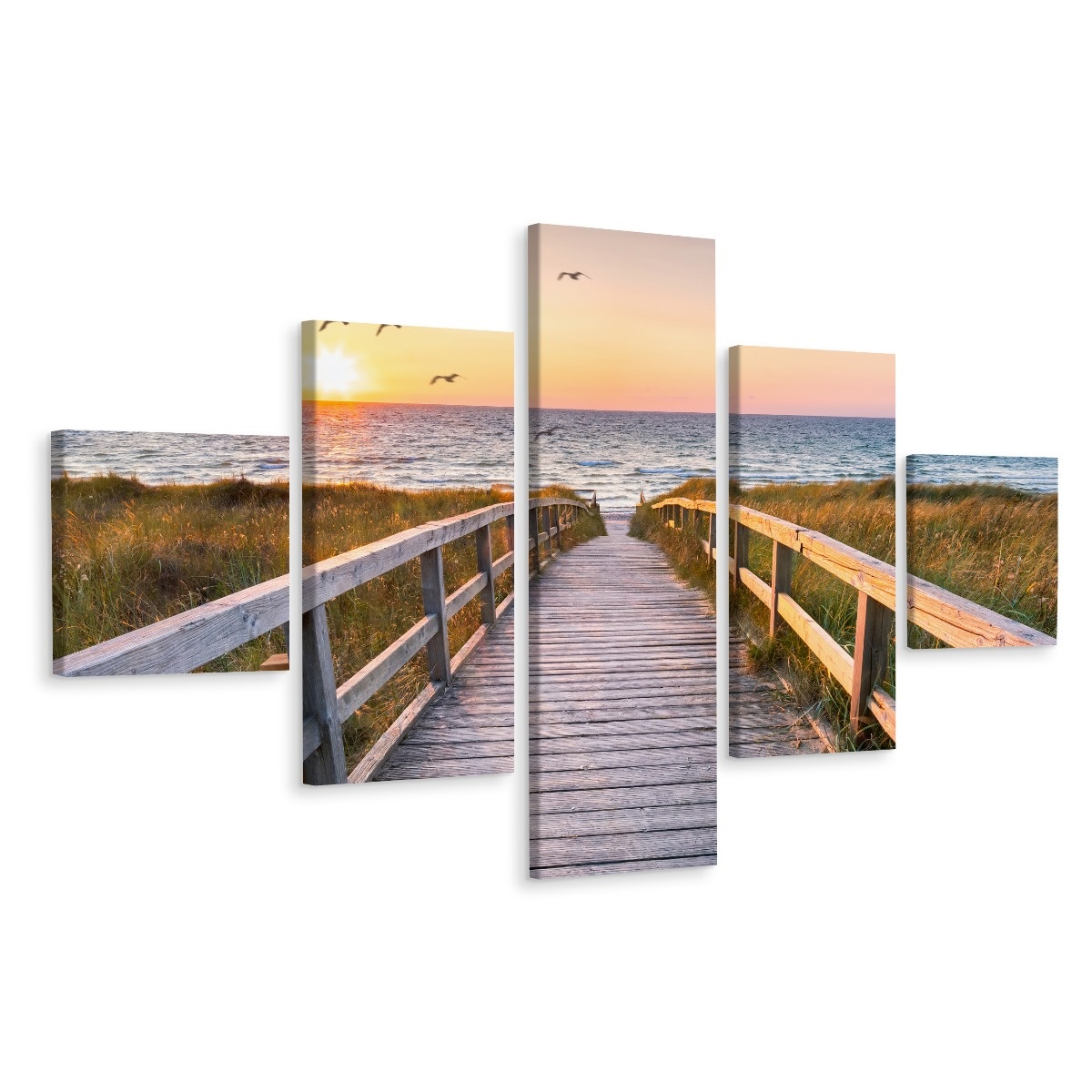 Schilderij - Prachtig pad naar de Noordzee, Premium Print , multikleur , 5 luik afbeelding