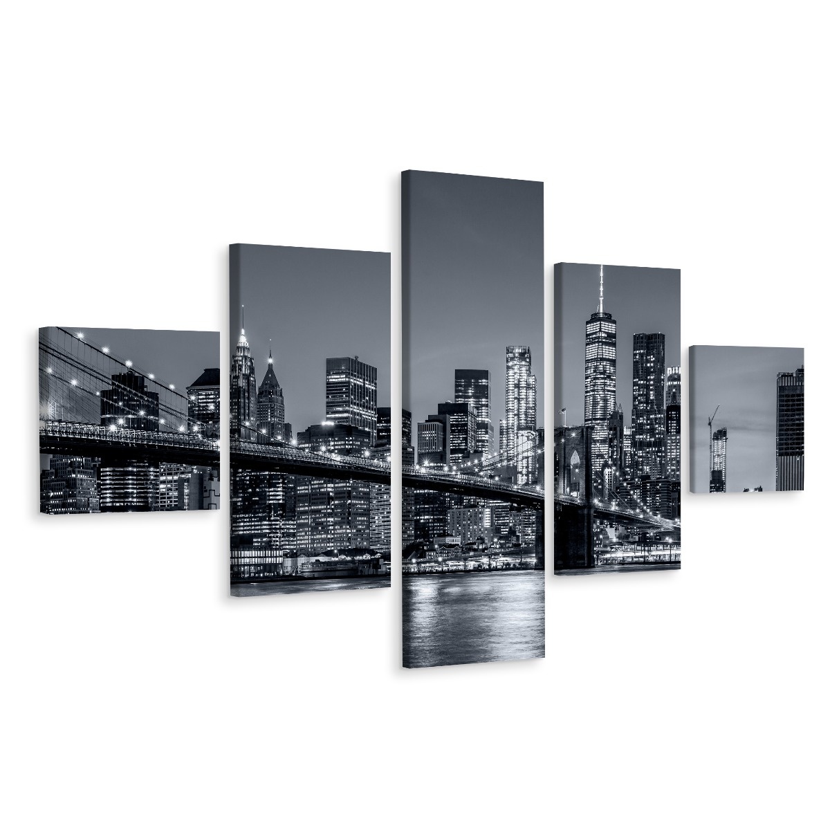 Schilderij - Brooklyn Bridge bij Avond, 3 maten, Premium Print