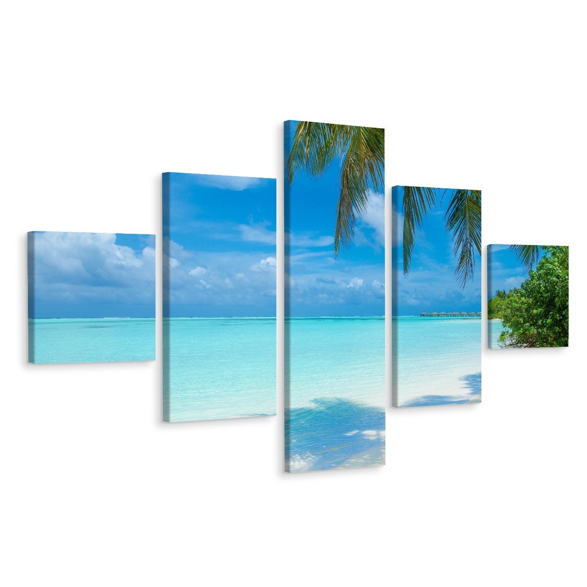 Schilderij - Strand Malediven, Paradijs, 3 maten, Premium Print afbeelding