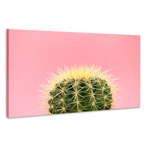 Karo-art Schilderij - Cactus Roze achtergrond, 100x70cm. Premium print