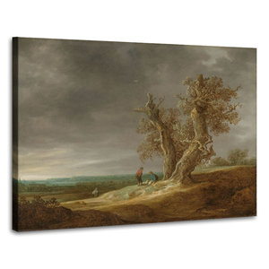 Karo-art Schilderij - Jan van Goyen, Landschap met twee eiken, 1641, 90x70cm