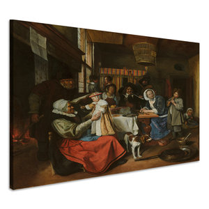 Karo-art Schilderij - Jan Steen, 'Zo de ouden zongen, zo piepen de jongen', c. 1663 - 1665 100x90cm