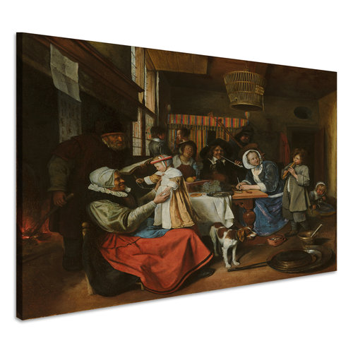 Karo-art Schilderij - Jan Steen, 'Zo de ouden zongen, zo piepen de jongen', c. 1663 - 1665 100x90cm