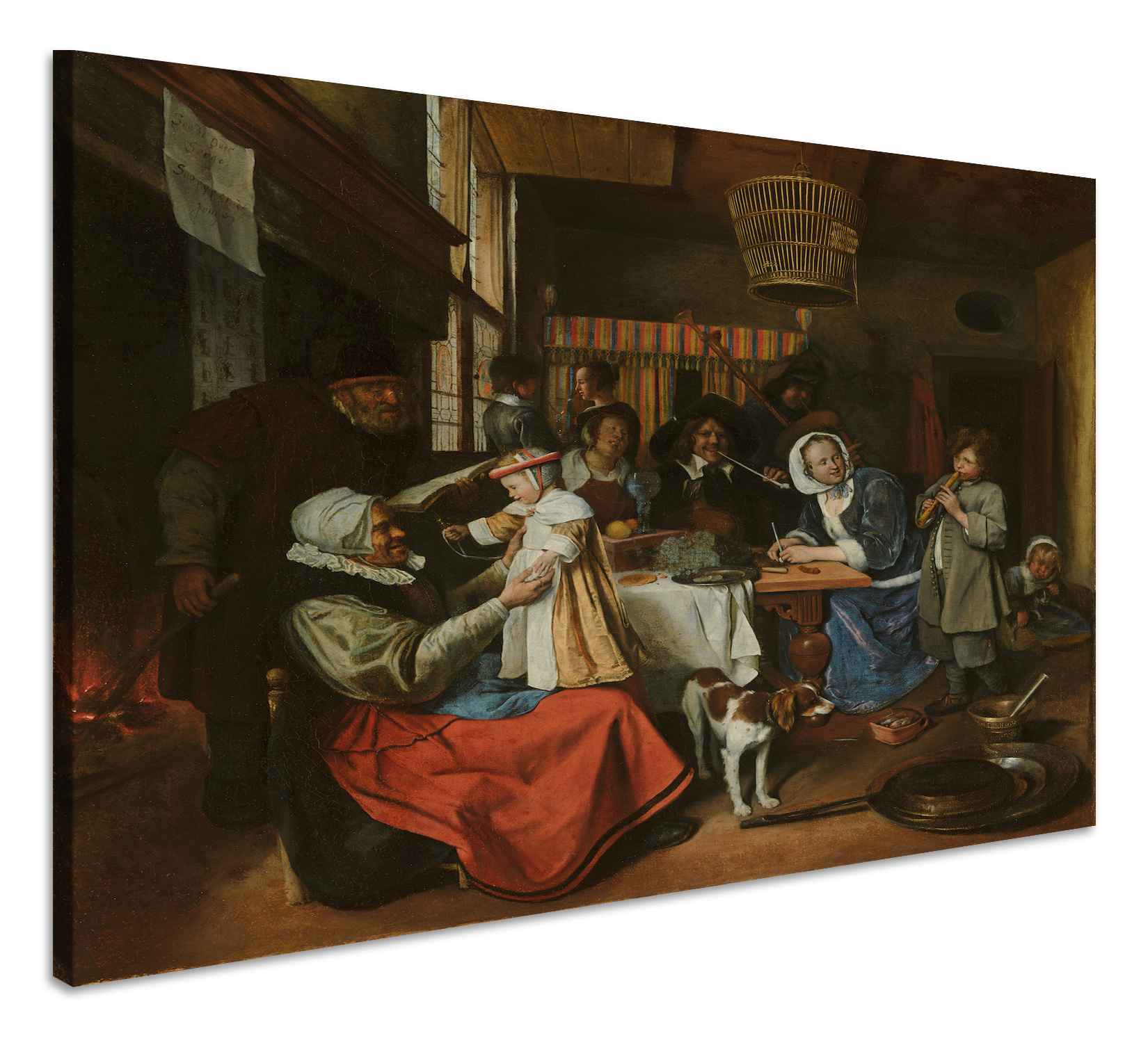 Schilderij - Jan Steen, &apos;Zo de ouden zongen, zo piepen de jongen&apos;, c. 1663 - 1665 100x90cm afbeelding