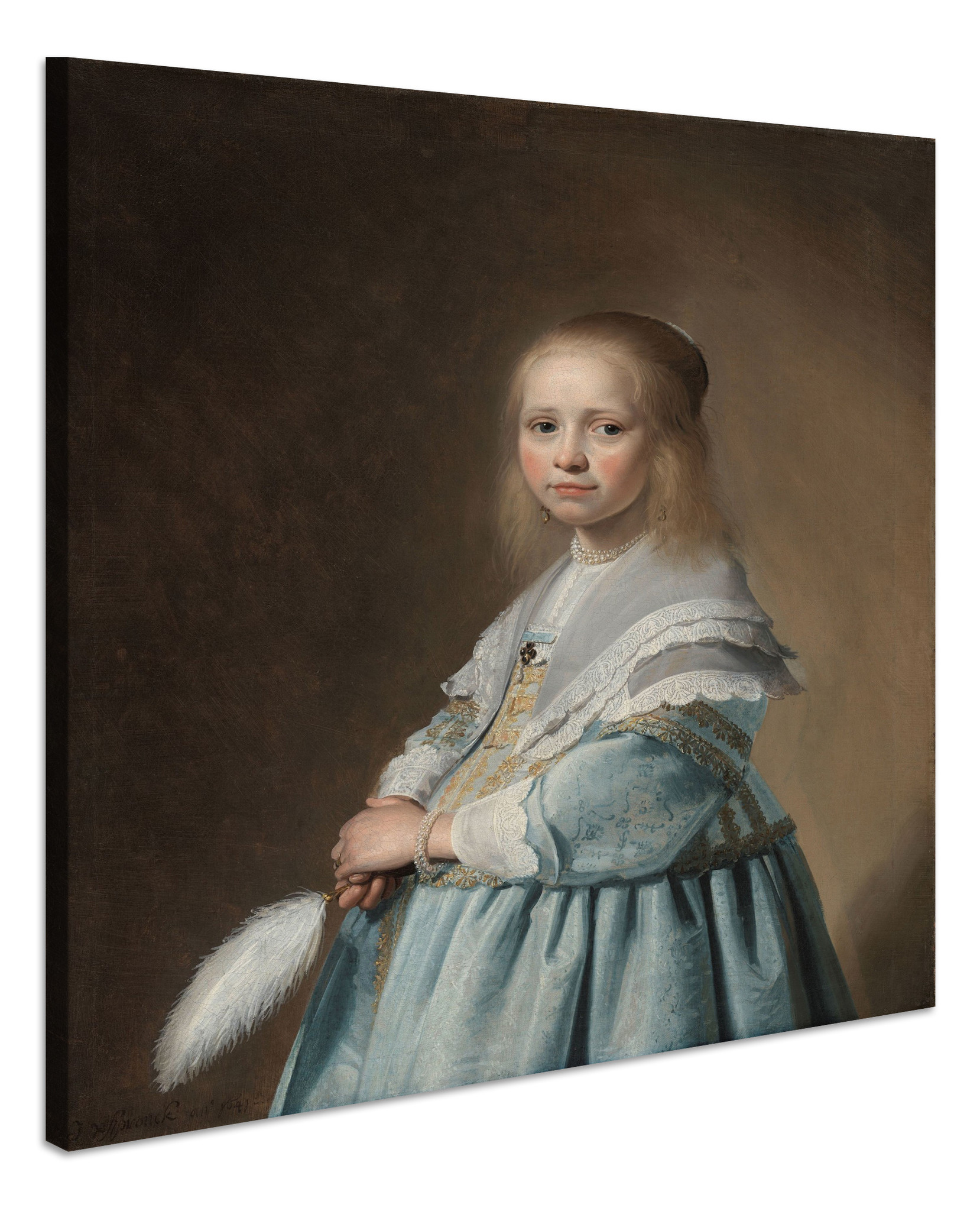 Schilderij - Johannes Cornelisz. Verspronck, Portret van een meisje in het blauw, 1641, 80x100cm afbeelding