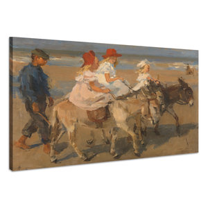 Karo-art Schilderij - Ezeltje rijden langs het strand, Isaac Israels, ca. 1890 - ca. 1901   100x70cm