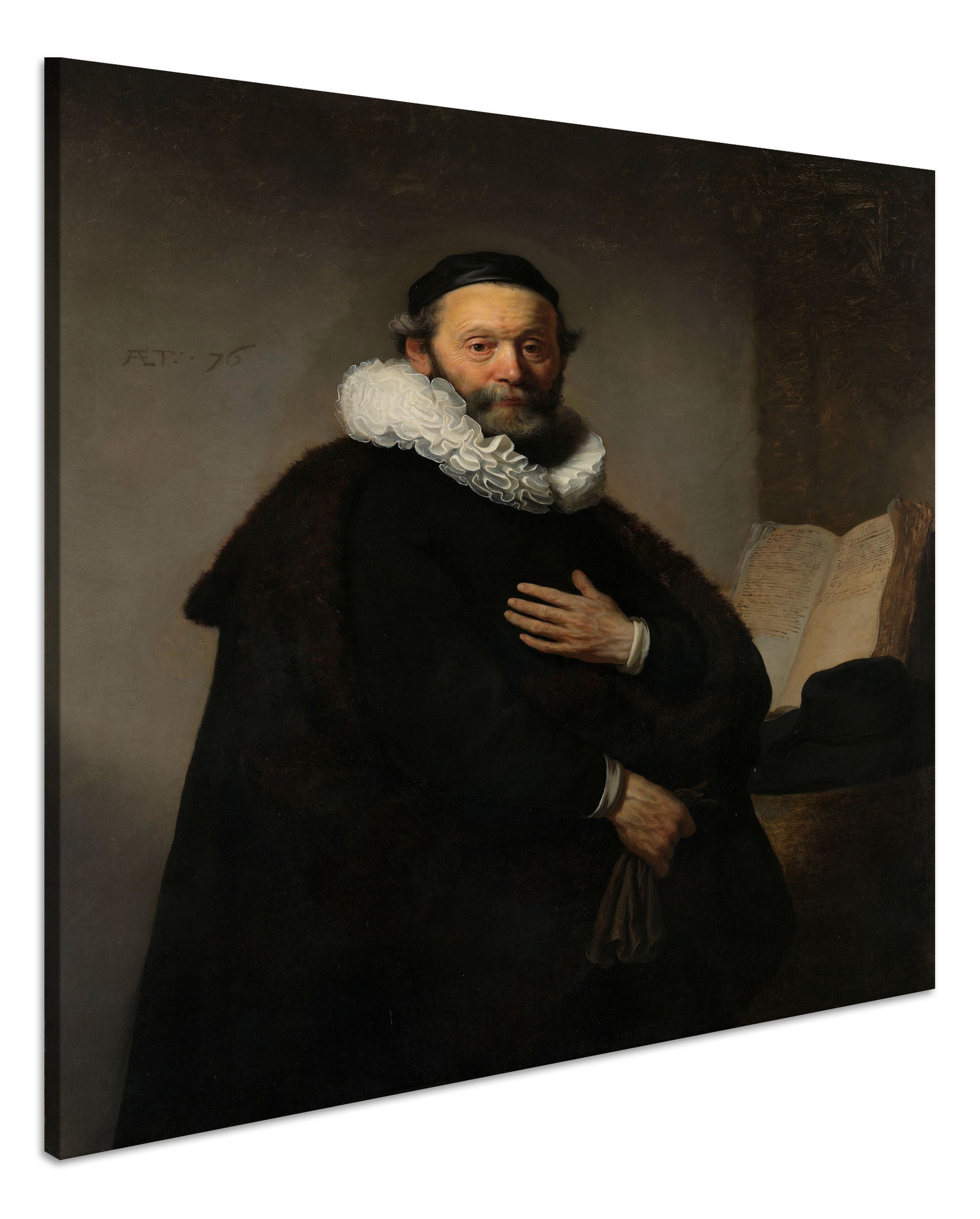 Schilderij - Rembrandt van Rijn, Johannes Wtenbogaert, 1633, reproductie, 80x100cm afbeelding