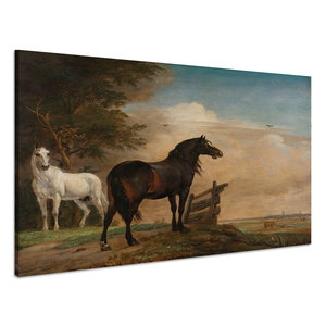 Karo-art Schilderij - Paulus Potter, Twee paarden in de wei bij een hek,  1649, reproductie, 60x80cm