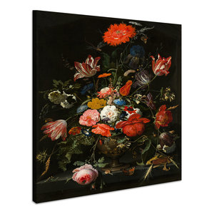 Schilderij - Abraham Mignon, Bloemen in een metalen vaas, c. 1670, 70x100cm