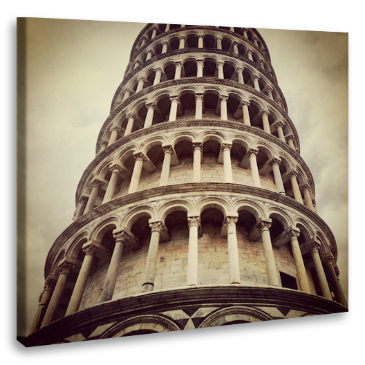 Schilderij - Toren van Pisa, close up, 3 maten, print op canvas afbeelding