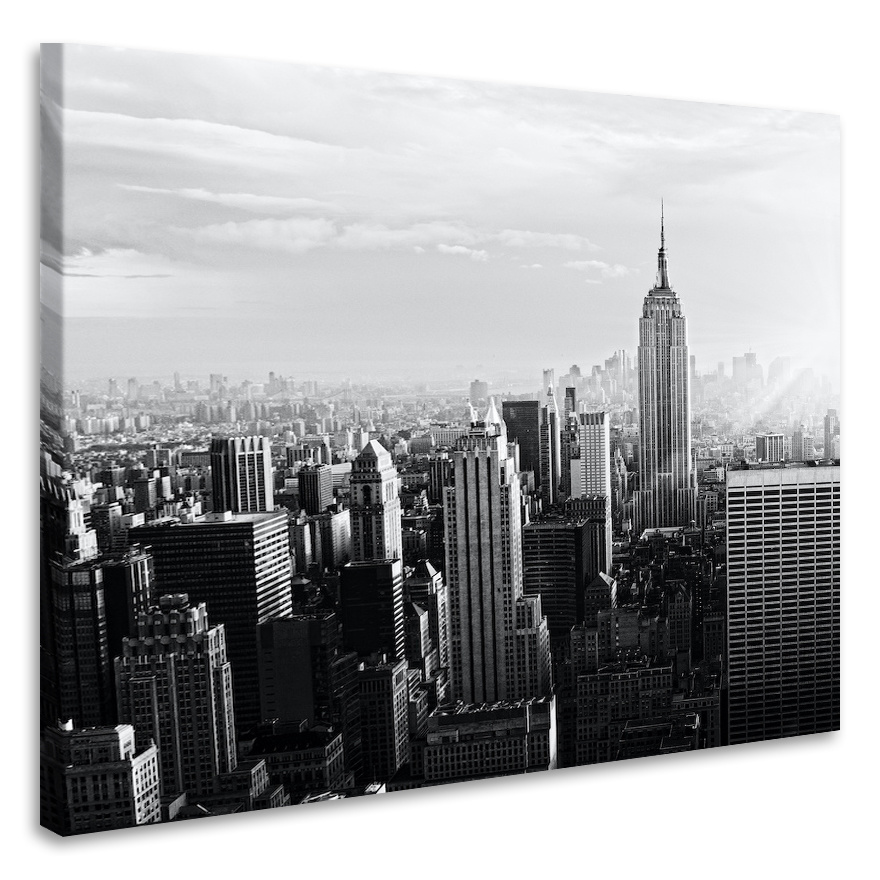Schilderij - New York City skyline in zwart en wit, Empire state building, 3 maten, print op canvas, afbeelding