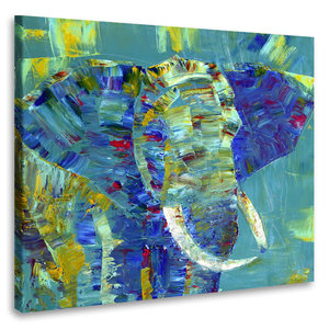 Karo-art Schilderij - Olifant in kleuren, 3 maten, print op canvas, wanddecoratie