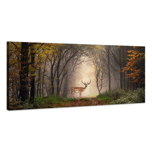 Karo-art Schilderij -Hert in het bos, premium print  , 2 maten (wanddecoratie)