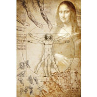 Karo-art Schilderij - Vitruviusman en Mona Lisa, Michelangelo, Premium Print