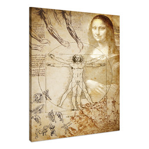 Karo-art Schilderij - Vitruviusman en Mona Lisa, Michelangelo, Premium Print