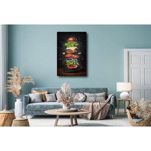Karo-art Schilderij - Bouw je Hamburger, Premium Print op Canvas
