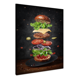 Karo-art Schilderij - Bouw je Hamburger, Premium Print op Canvas
