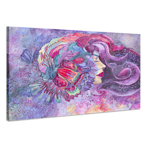 Karo-art Schilderij - Kleurrijke Vrouw, Lichte kleuren, Premium Print