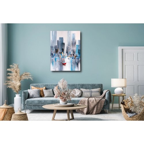 Karo-art Schilderij - New York in Olieverf, Premium Print op canvas