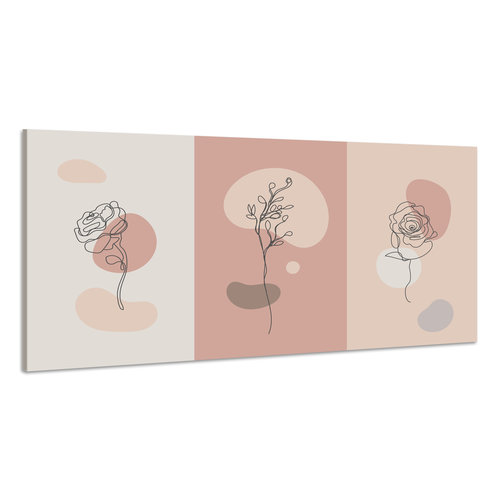 Karo-art Schilderij - Liefde voor Bloemen, Line-art in het roze, Premium Print, 100x50cm