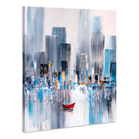 Karo-art Schilderij - New York in Olieverf, Premium Print op canvas