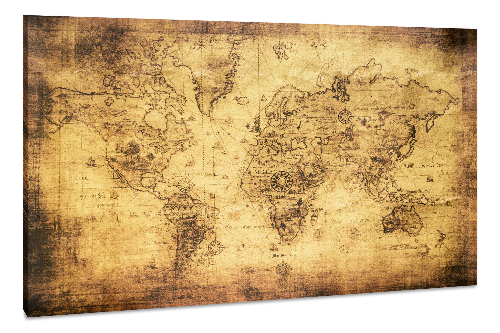 Schilderij - Oude Wereldkaart, Vintage, Eyecatcher aan de muur, Premium Print afbeelding