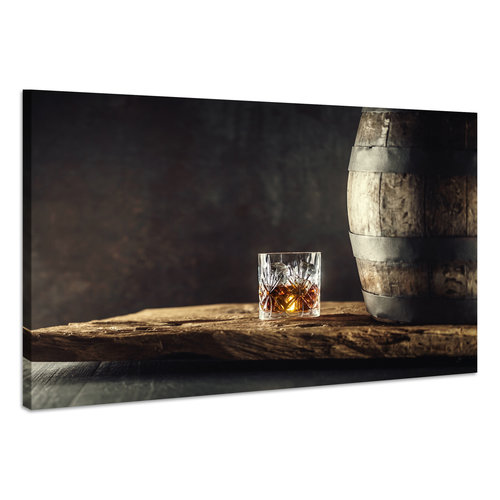 Karo-art Schilderij - Rustieke Whisky, Geniet van het moment, Premium Print