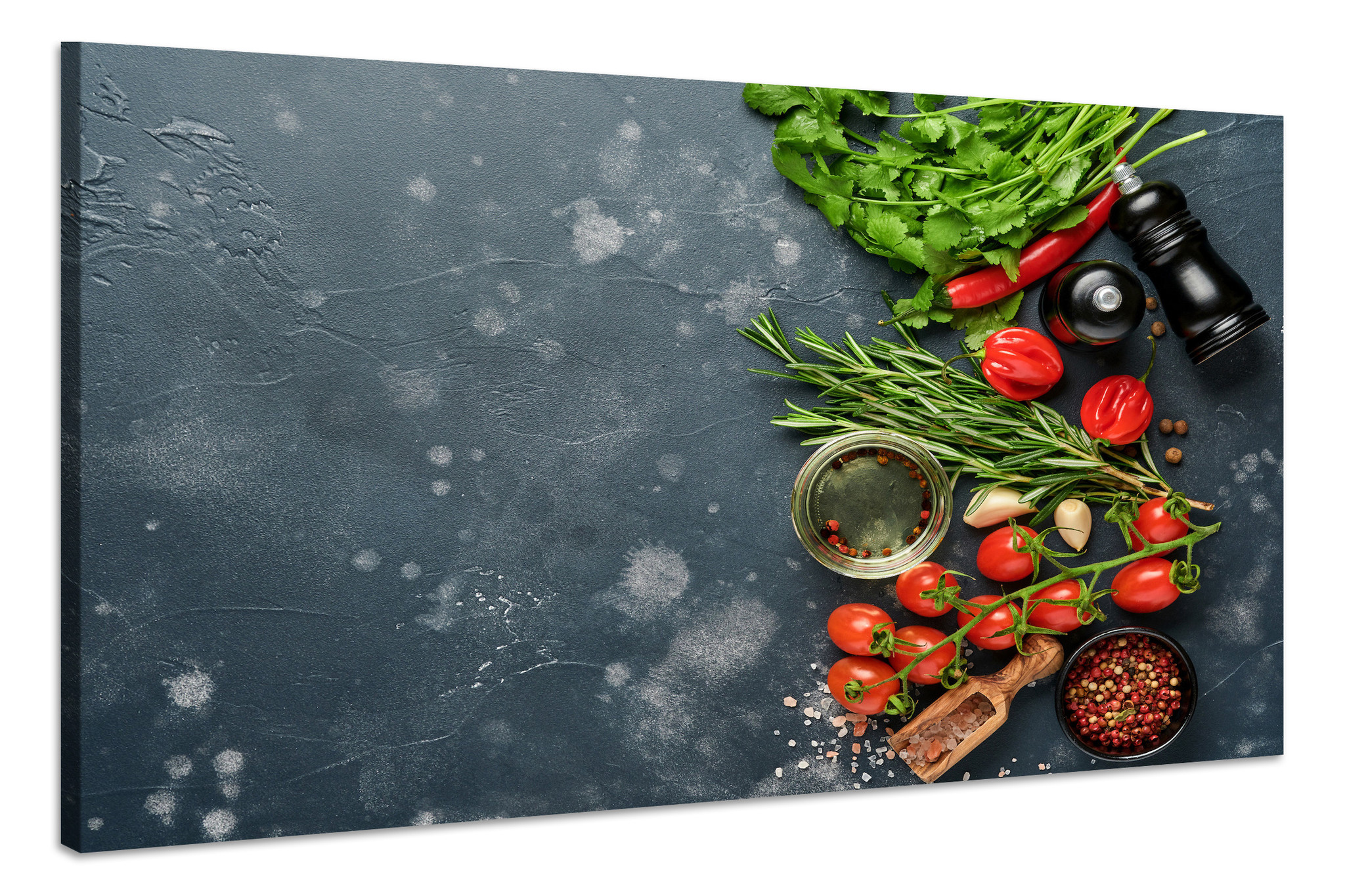 Schilderij - Vers koken, Groente en Kruiden, Premium Print afbeelding