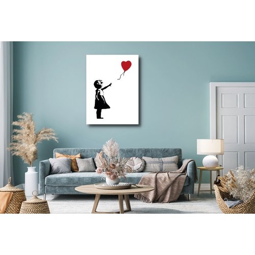 Karo-art Schilderij - Banksy, Girl with Balloon, Meisje met Ballon, 80x120cm.Premium Print, aluminum