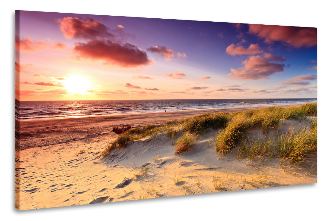 Schilderij - Zee, zon, duinen, 2 maten, Premium print afbeelding