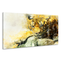 Karo-art Schilderij - Tijger aquarel (print op canvas),  2 maten, Premium print