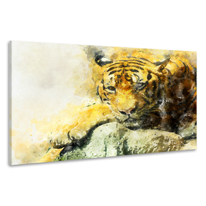 Karo-art Schilderij - Tijger aquarel (print op canvas),  2 maten, Premium print